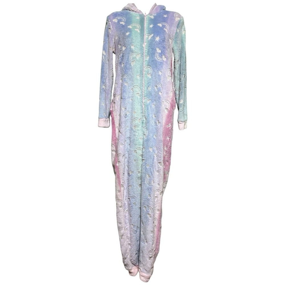 Secret Treasures Unicorn Hooded Onesie Pajamas Pastel Rainbow Size XS/S